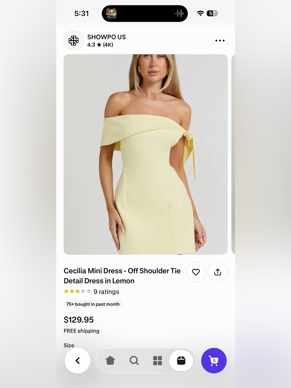 Showpo Cecilia Off-Shoulder Mini Dress in Lemon Yellow